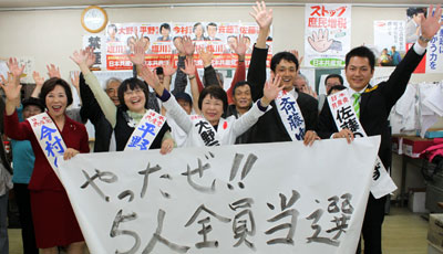 草加市議選、5人全員当選